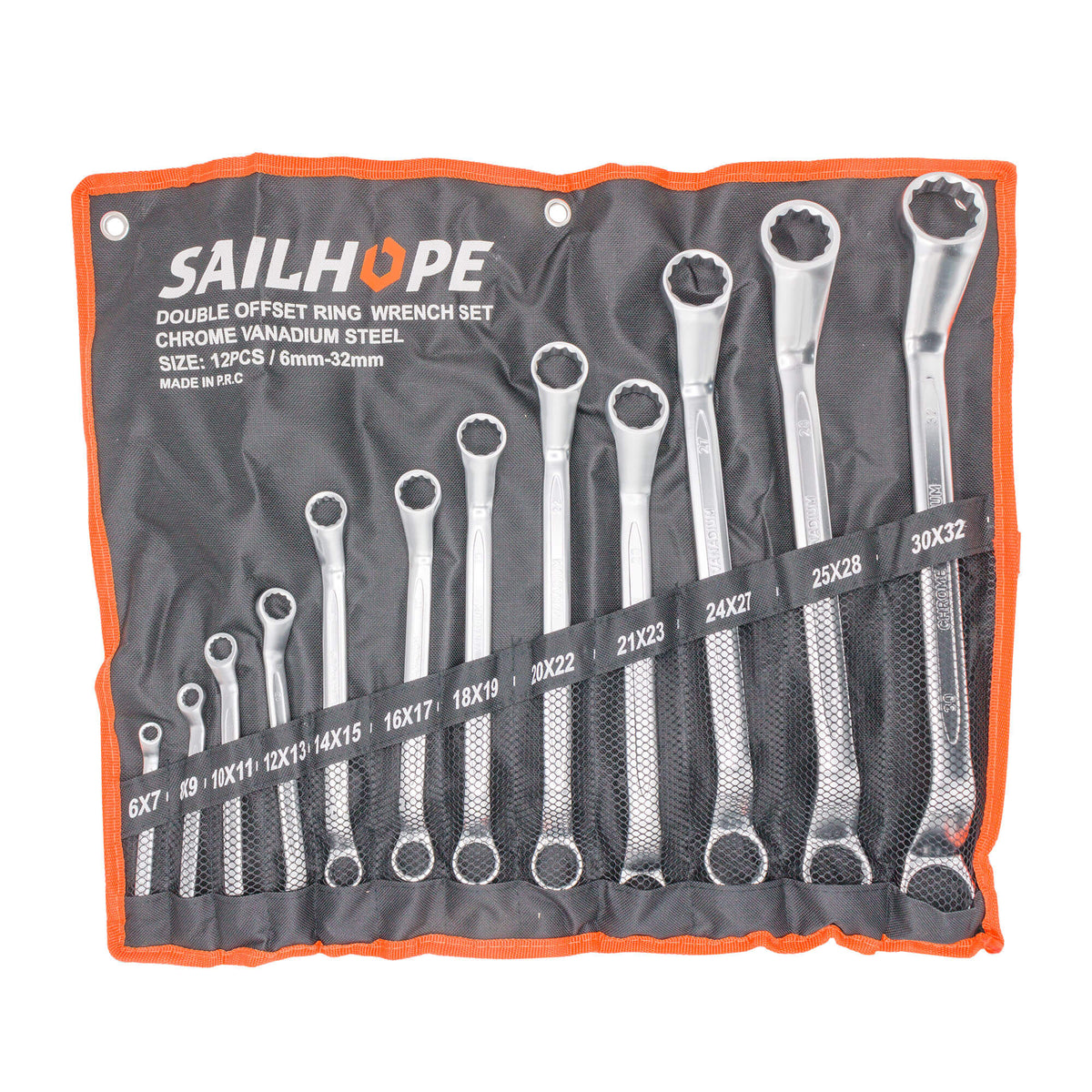Set chei inelare duble cu cot din oțel CR-V SAILHOPE, 6 – 32 mm (12 piese) – MSA108