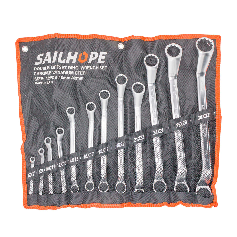 Set chei inelare duble cu cot din oțel CR-V SAILHOPE, 6 – 32 mm (12 piese) – MSA108