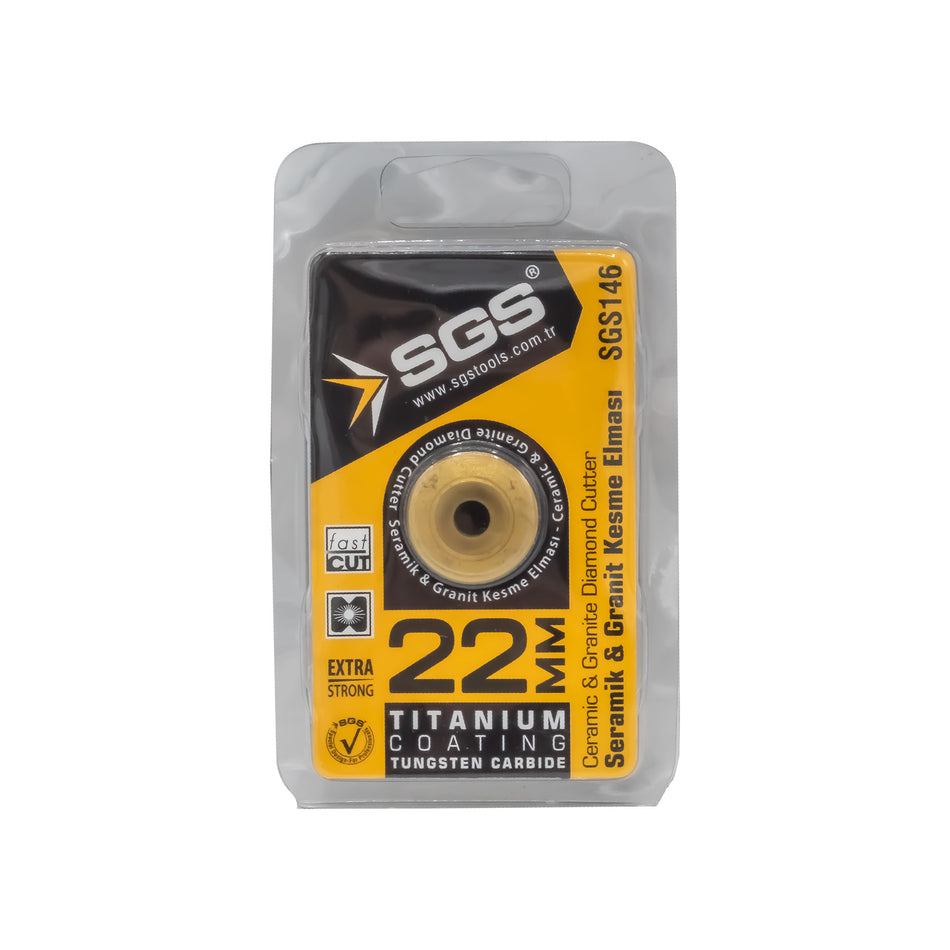 Pastilă de tăiat faianță și gresie SGS146, 22 mm, Tungsten Carbide, Titanium Coating, pentru ceramică și granit