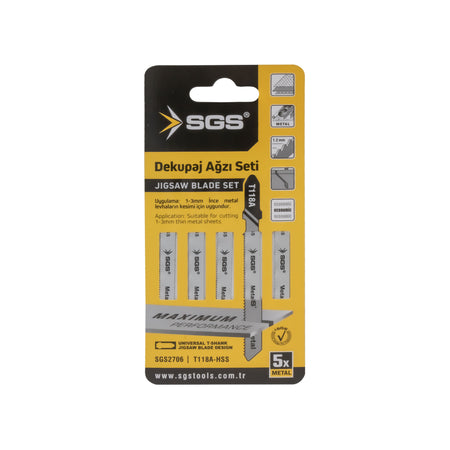 Set 5 pânze decupaj T118A pentru metal 77 x 7.9 mm, HSS, Fine Cut, pas dinți 1,2 mm