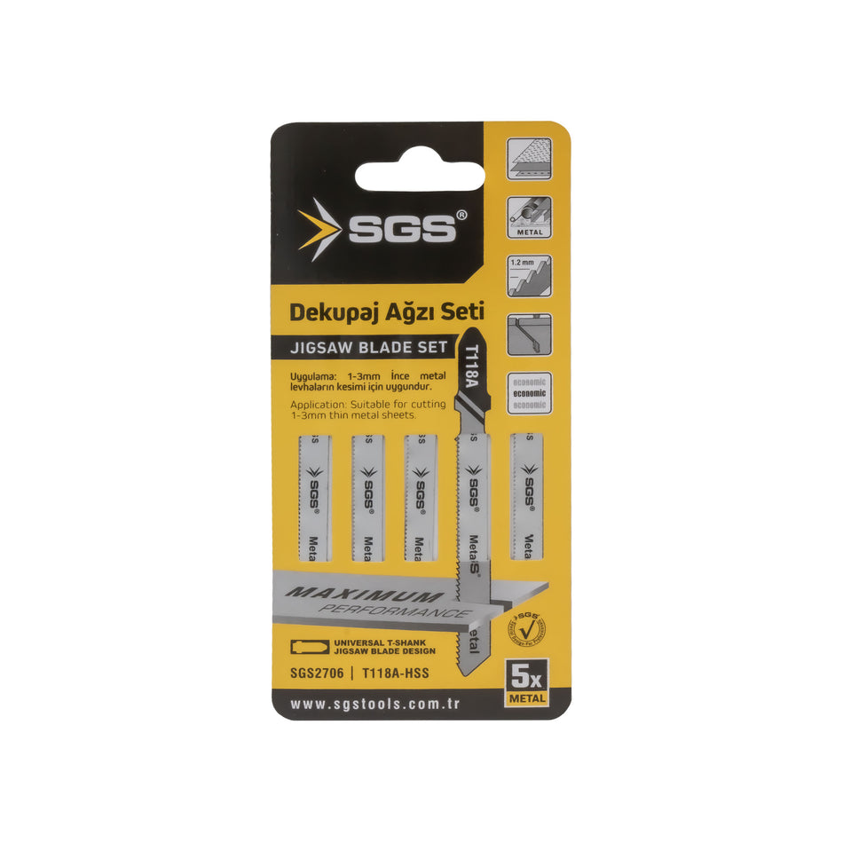 Set 5 pânze decupaj T118A pentru metal 77 x 7.9 mm, HSS, Fine Cut, pas dinți 1,2 mm