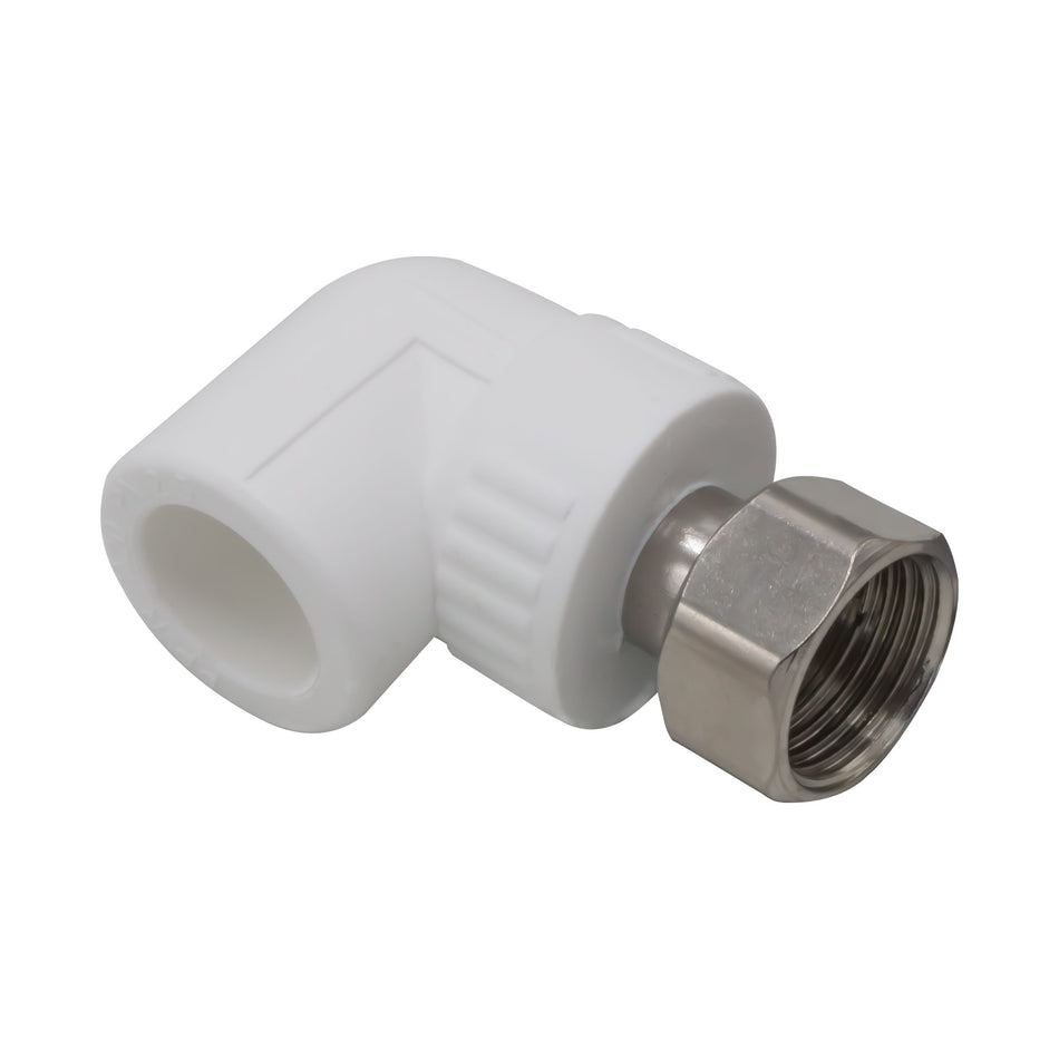 Cot PPR semiolandez 90° cu filet interior, D 25 mm x 3/4", alb