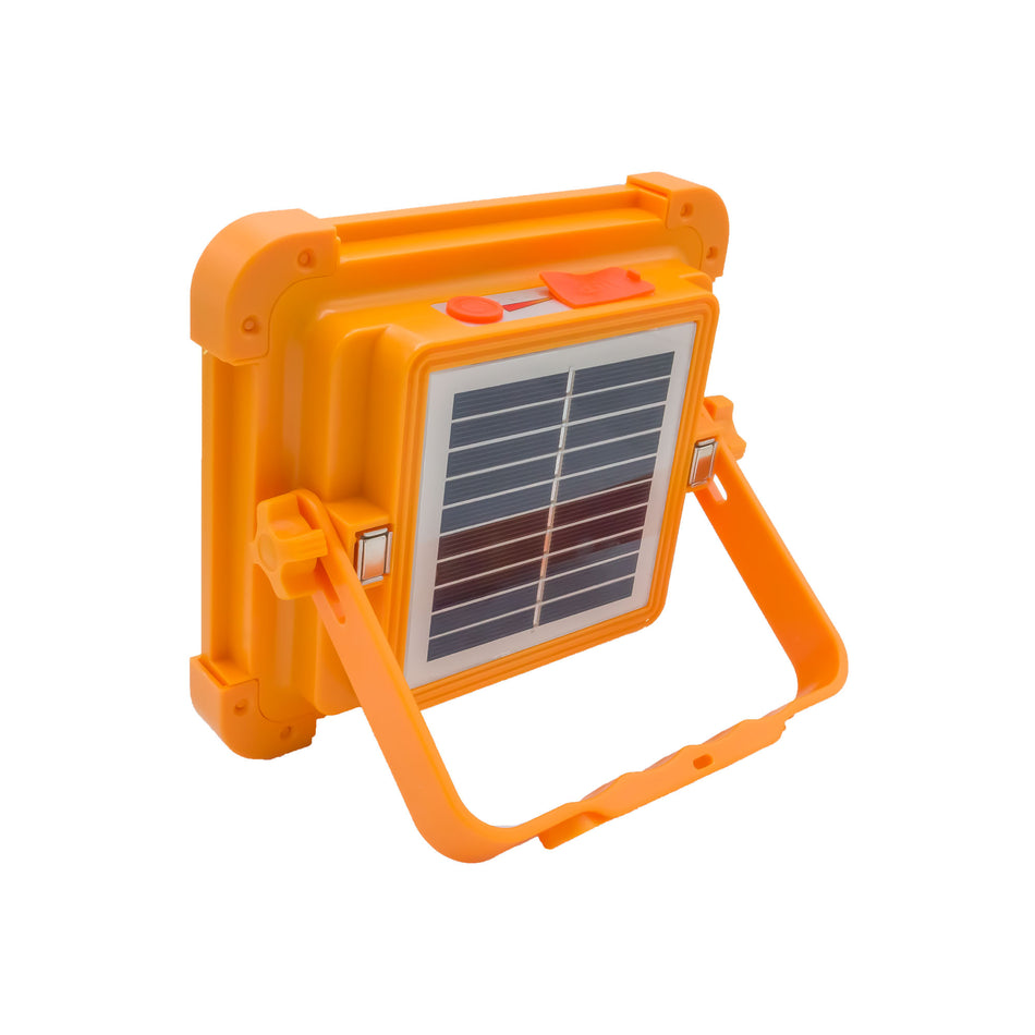 Lampa Proiector Solar de Exterior Portabil, Protectie IP66, Incarcare Solara sau de la Retea, 500W, Protectie IP66, 5 Moduri de Iluminat, Port USB