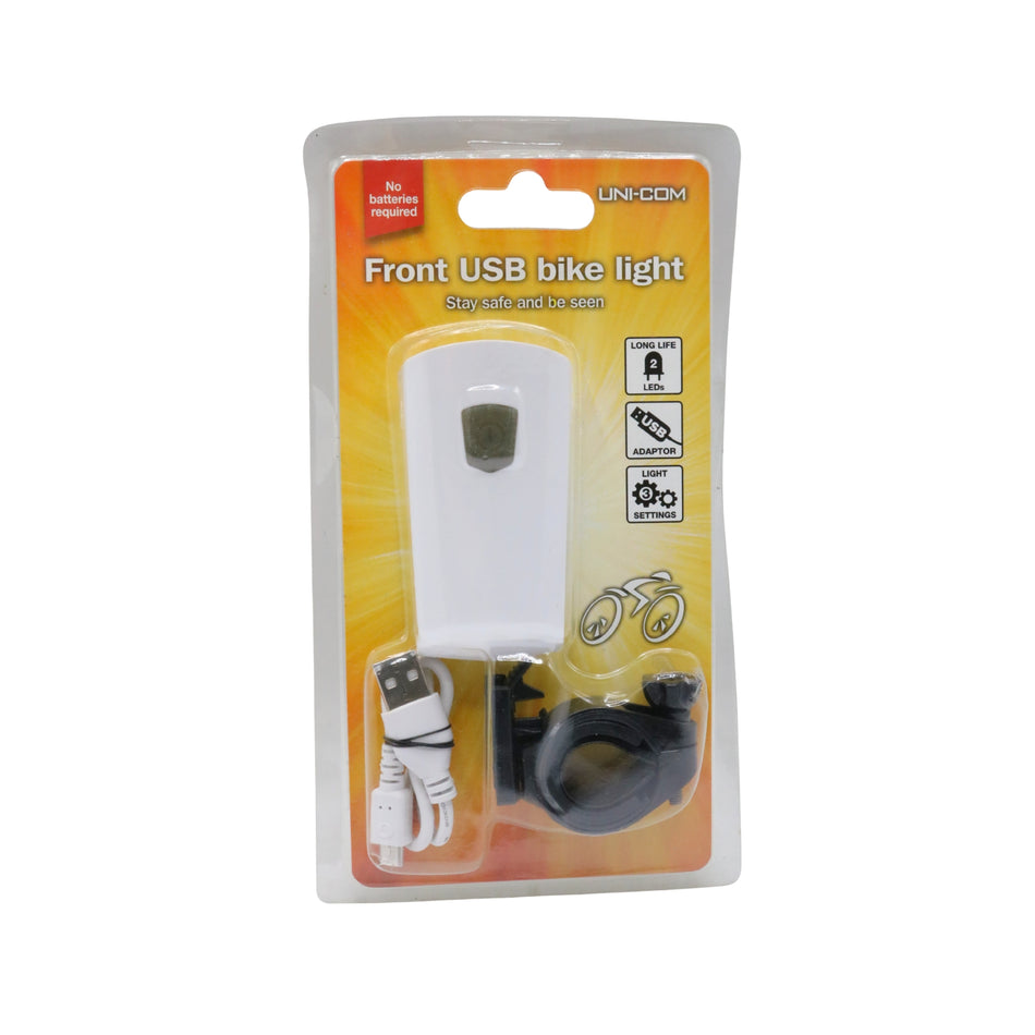 Lampă frontală pentru bicicletă Uni-Com, reîncărcabilă USB, 2 LED-uri, 3 moduri