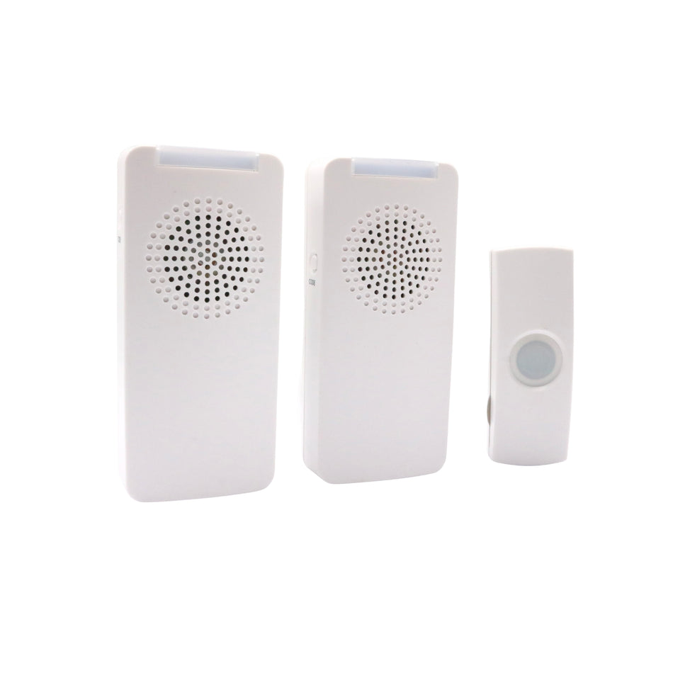 Sonerie wireless UNI-COM, 2 unități, portabilă și de priză, 120 m, 85 dB, CADOU INCLUS – Adaptor universal