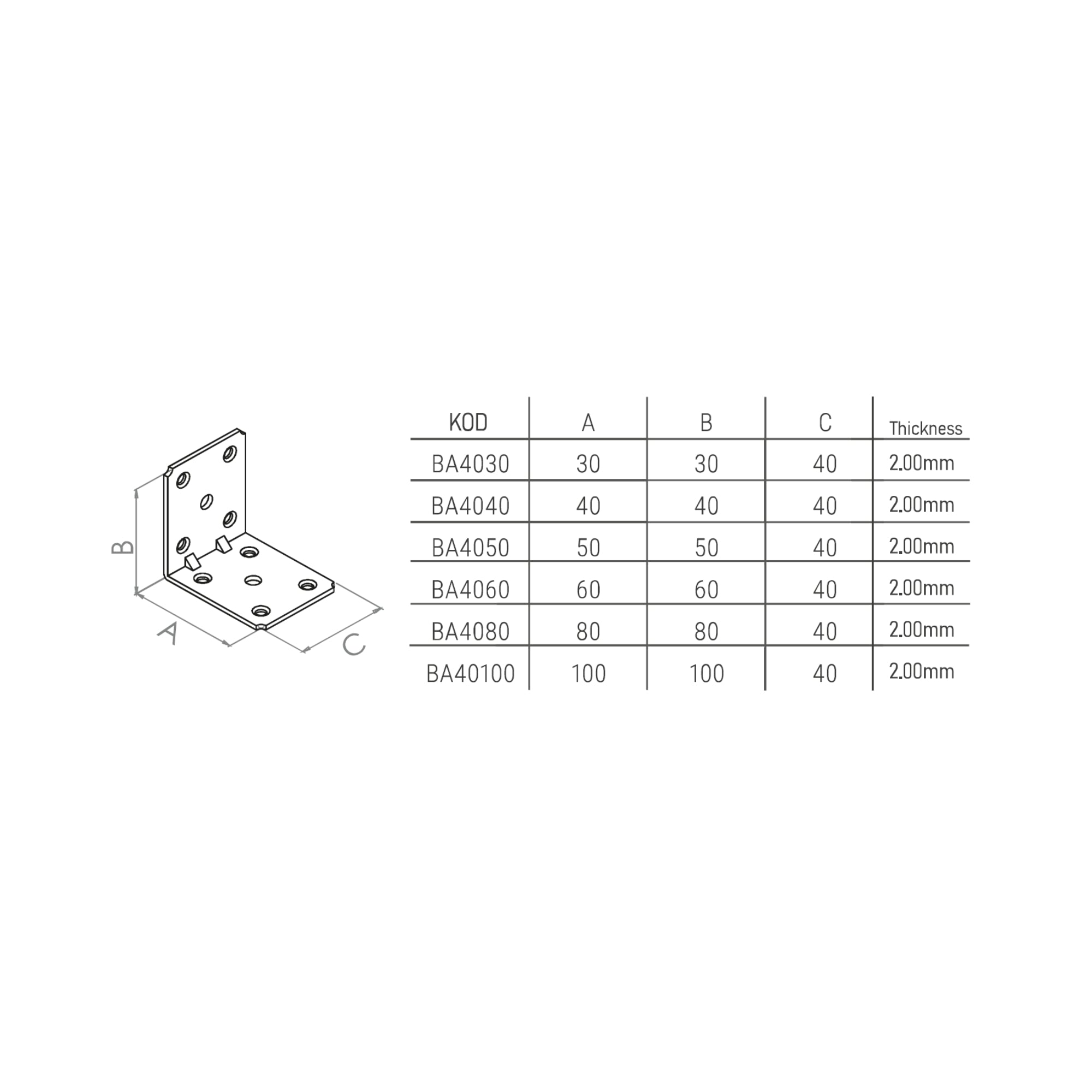 Colțar metalic pentru lemn 40 x 30 mm, Besel