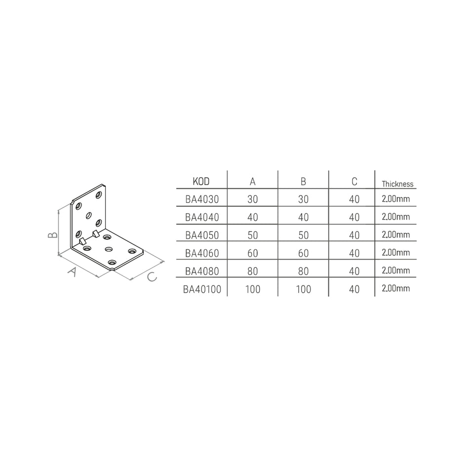 Colțar metalic pentru lemn 40 x 30 mm, Besel
