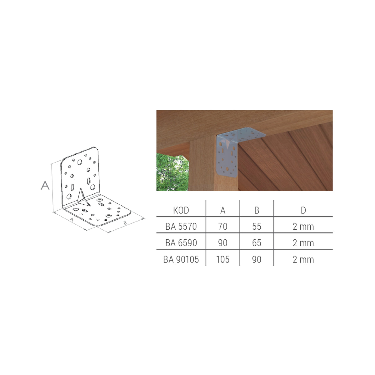 Colțar metalic pentru lemn ranforsat 55 x 70 x 70 mm, Besel