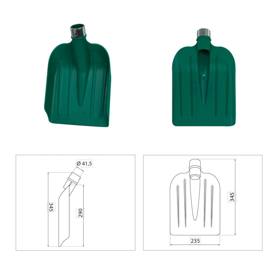 Lopată plastic verde întărită cu inel metalic , No.3, 348 g, 235 x 345 mm