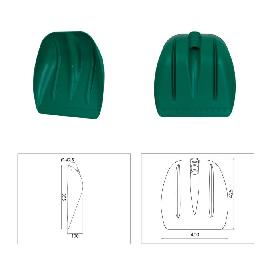 Lopată plastic verde, No.10, 660 g, 400 x 425 mm