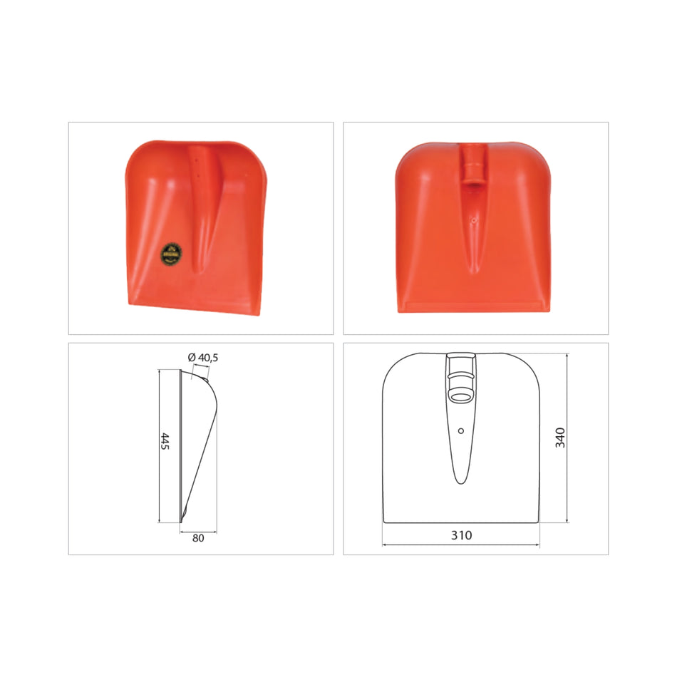 Lopată pentru zăpadă BKI No. 7, portocalie, 310 x 340 mm, 470 g