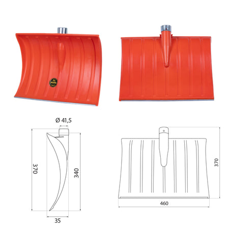 Lopată plastic portocalie întărită cu inel și bord metalic, 958 g, 370 x 460 mm