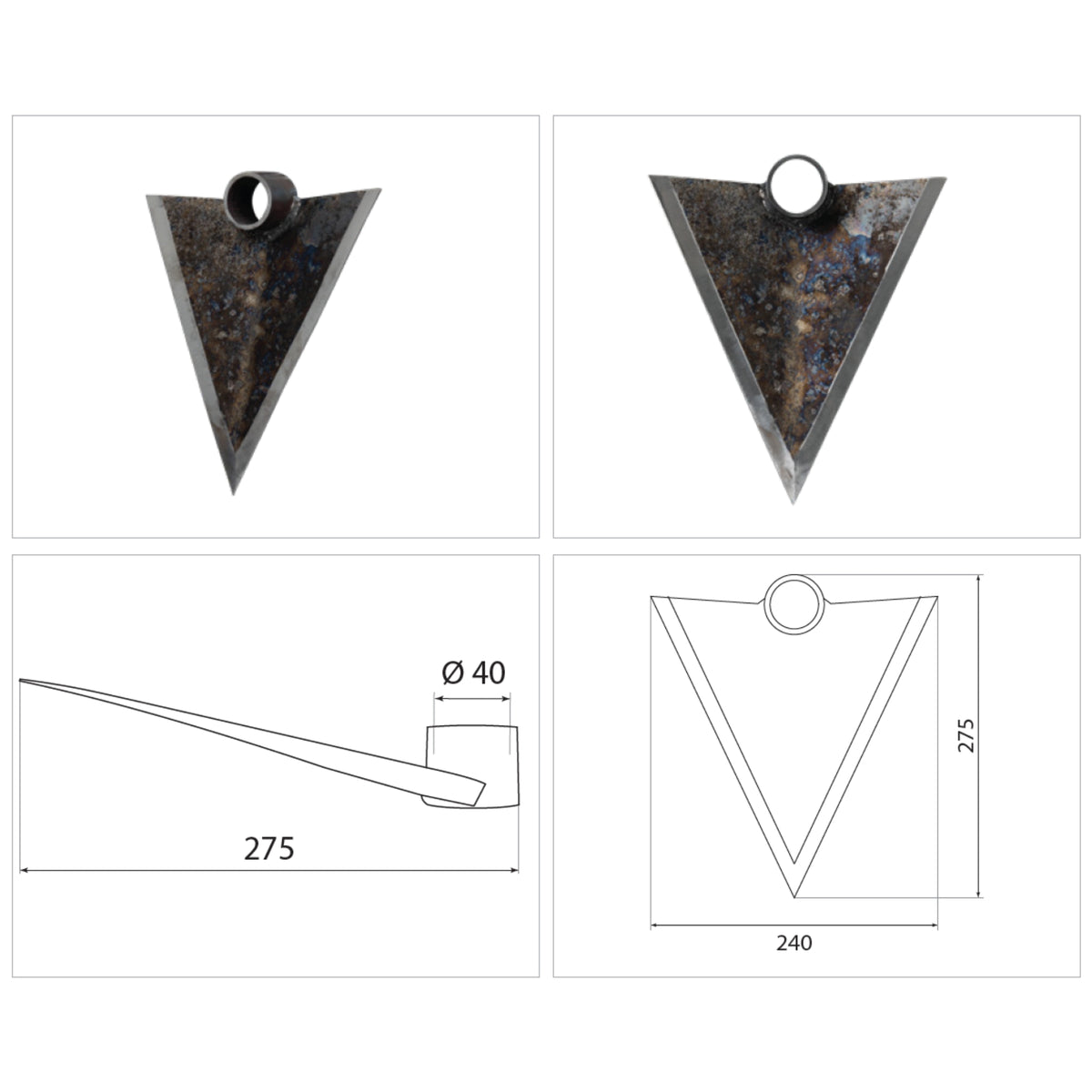 Sapă forjată marcator oțel 240 x 275 mm, diametru prindere Ø40 mm,  – BKI340