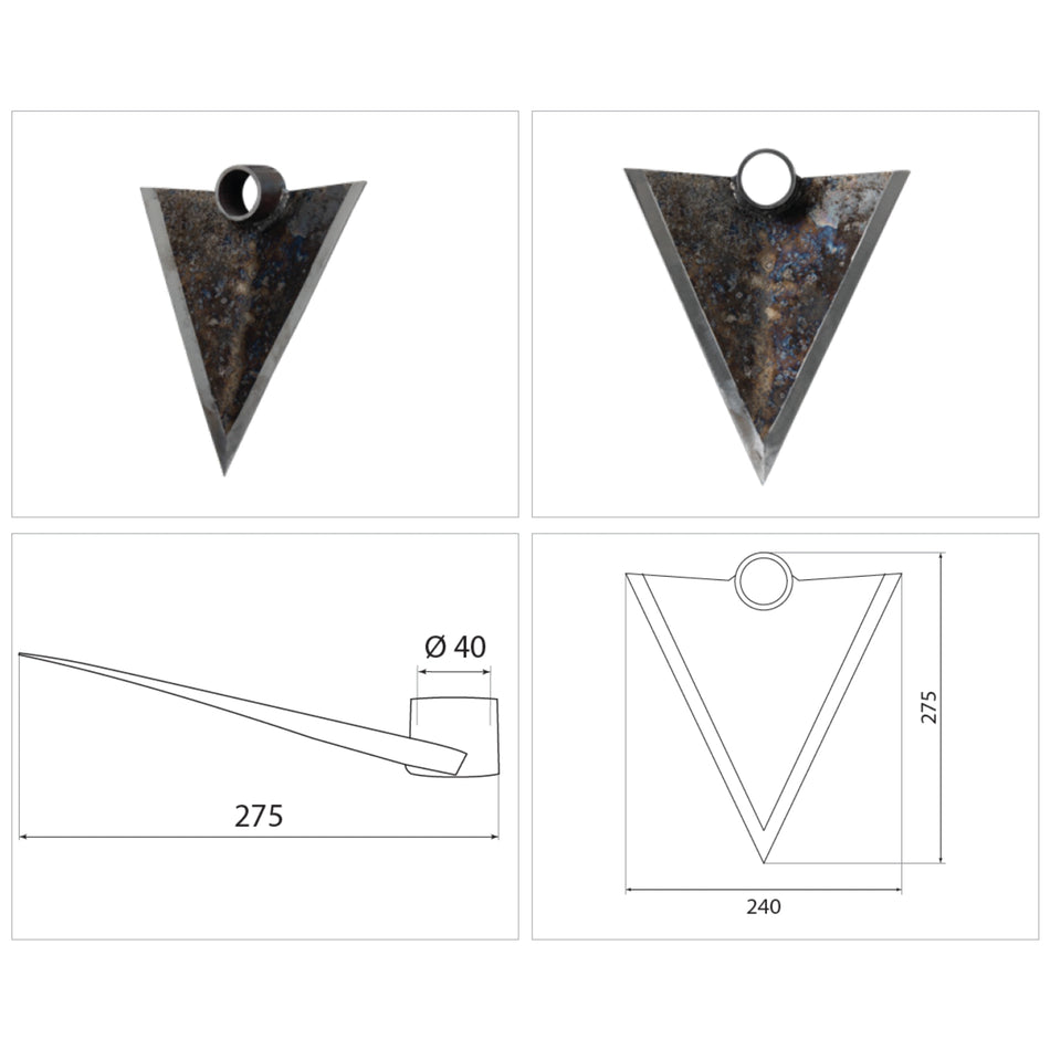 Sapă forjată marcator oțel 240 x 275 mm, diametru prindere Ø40 mm,  – BKI340