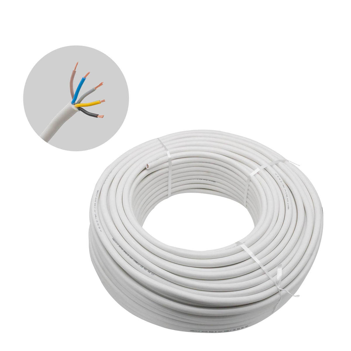Cablu electric 5G x 2,5 mm², H05VV-F (MYYM), 100 m, alb