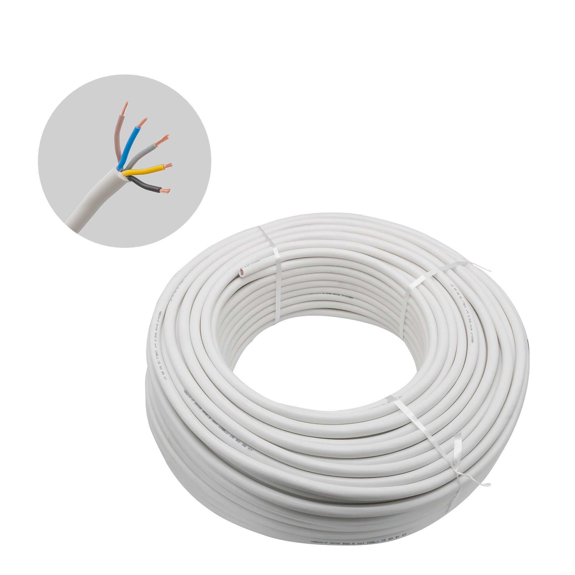 Cablu electric 5G x 2,5 mm², H05VV-F (MYYM), 100 m, alb