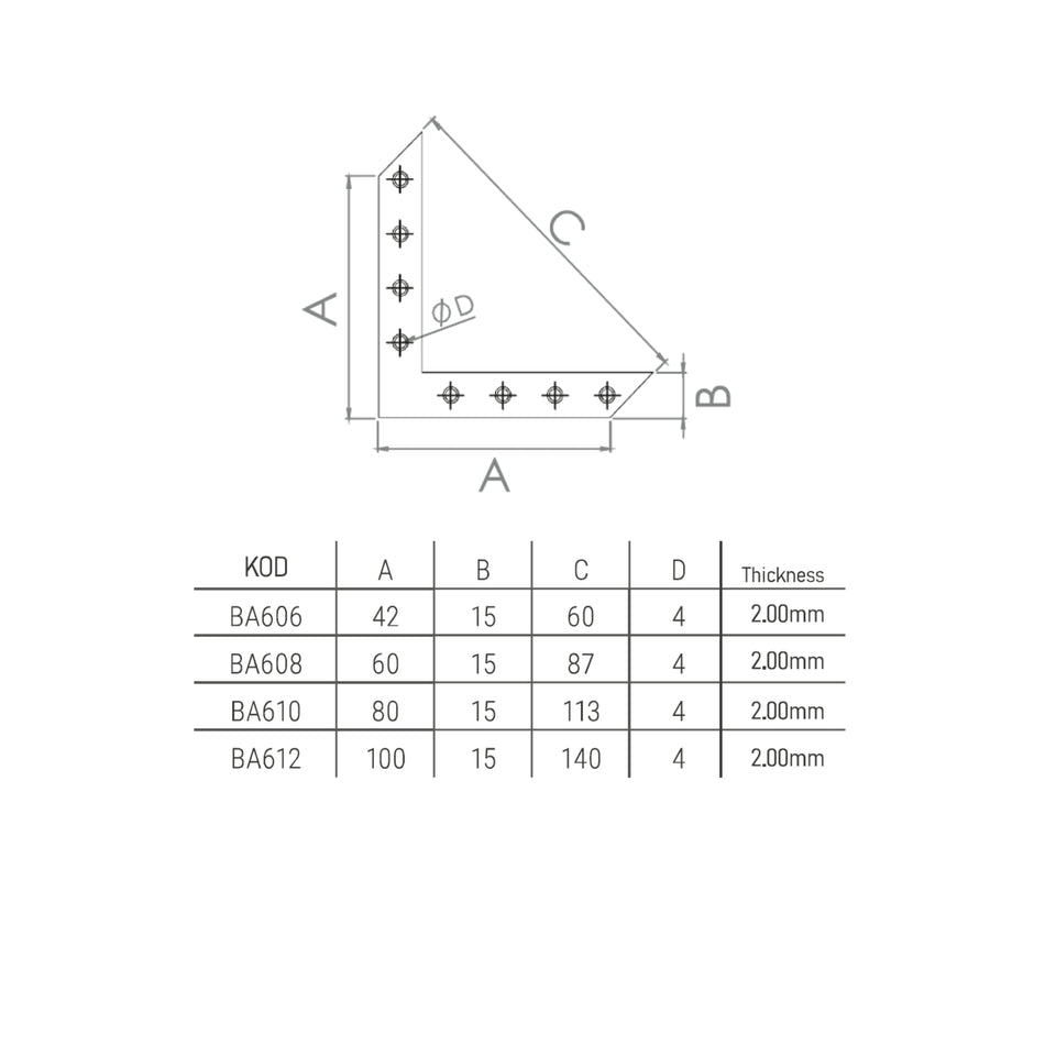 Colțar metalic plat 60 x 60 x 15 mm, Besel