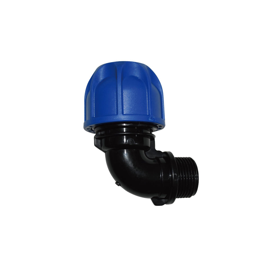 Cot compresiune PEHD 90° cu filet exterior, D 40 mm x 1 1/4", PN16