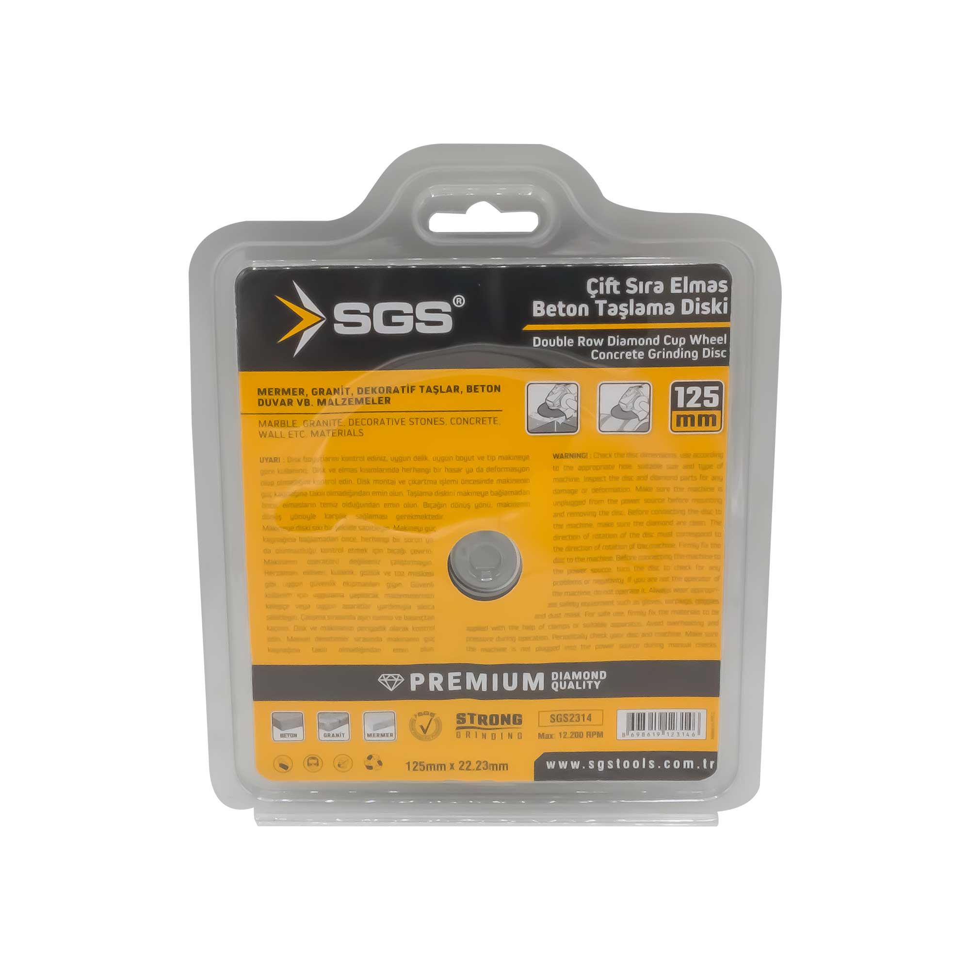 Disc cupă diamantat dublu rând Ø125 mm pentru beton, granit, marmură, piatră – SGS2314