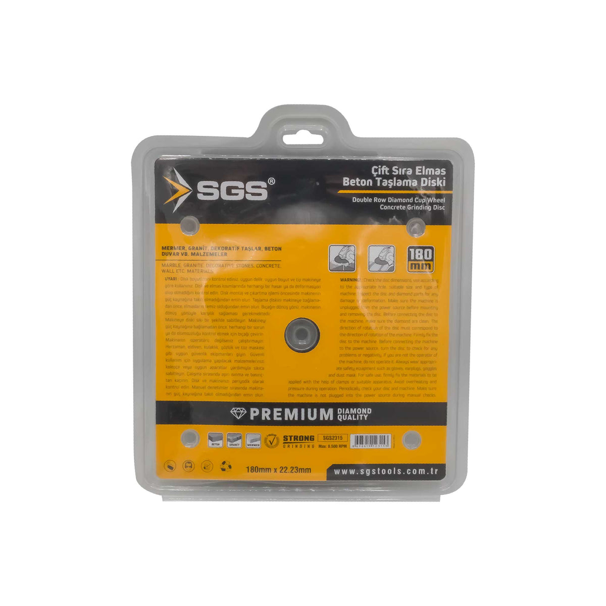 Disc cupă diamantat dublu rând Ø180 mm pentru beton, granit, marmură, piatră – SGS2315
