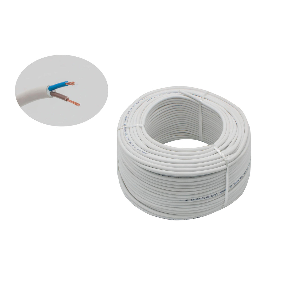 Cablu electric 2 x 0,75 mm², H05VV-F (MYYM), 100 m, alb