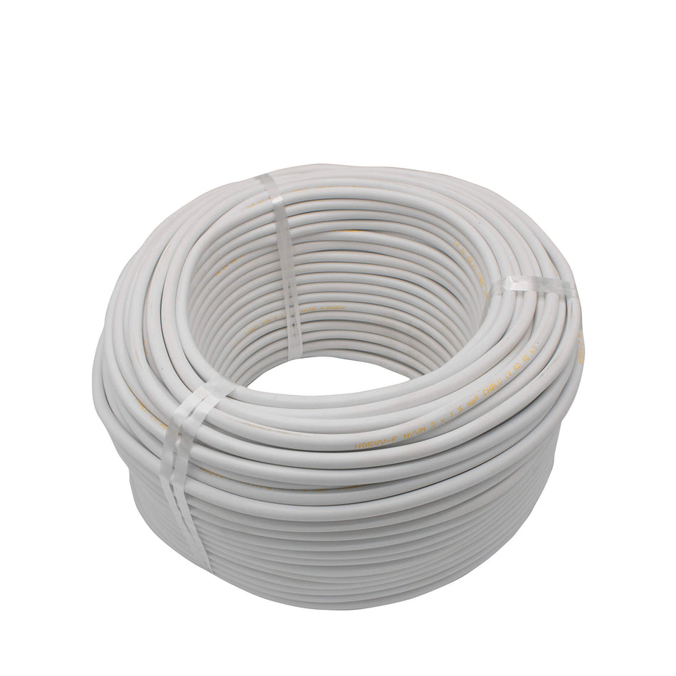 Cablu electric 2 x 1,5 mm², H05VV-F (MYYM), 100 m, alb