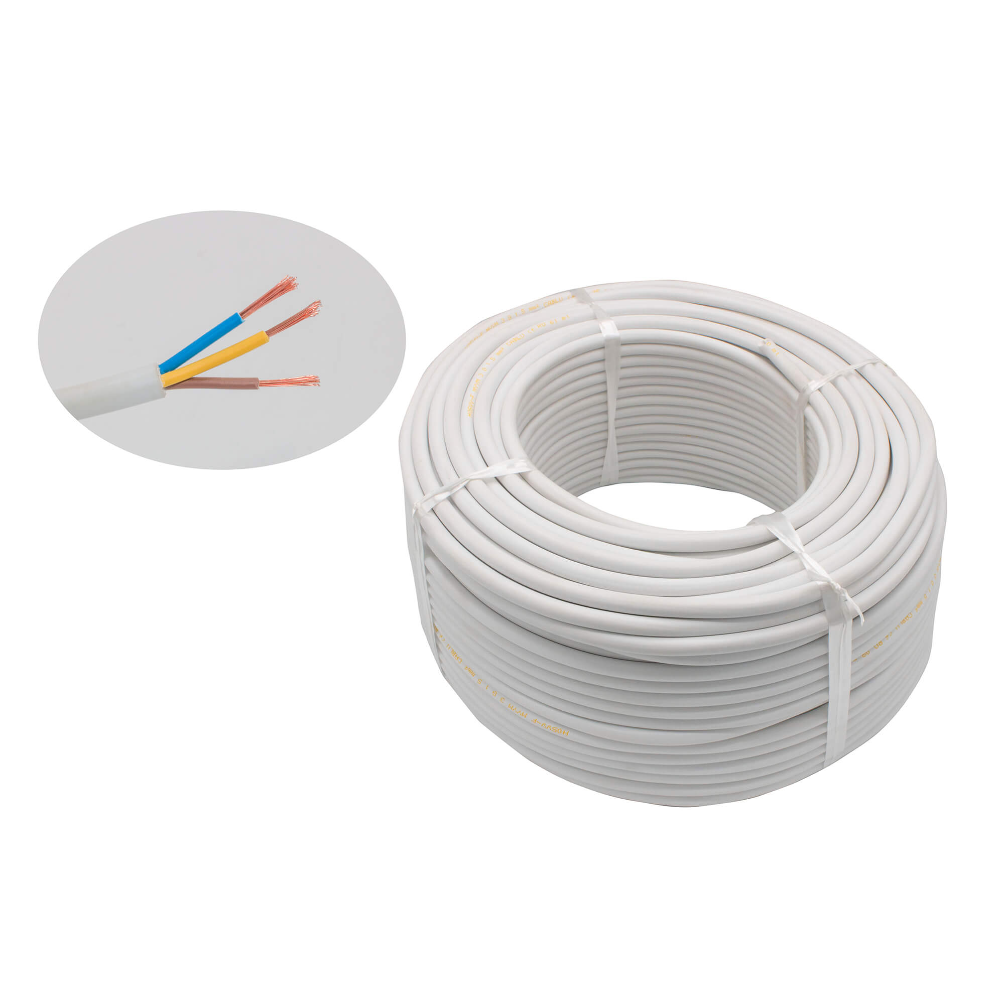 Cablu electric 3 x 1,5 mm², H05VV-F (MYYM), 100 m, alb
