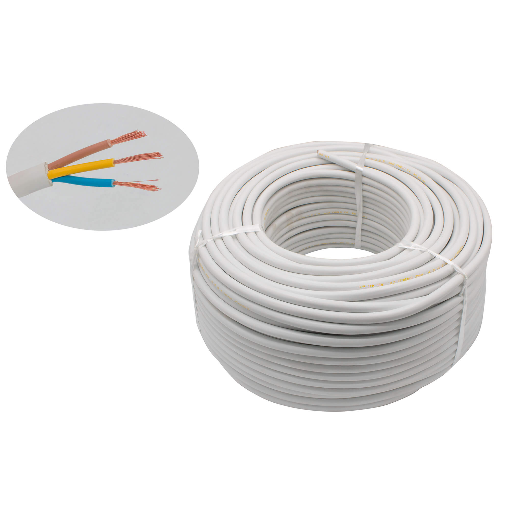 Cablu electric 3G x 2,5 mm², H05VV-F, 300/500 V, 100 m, alb
