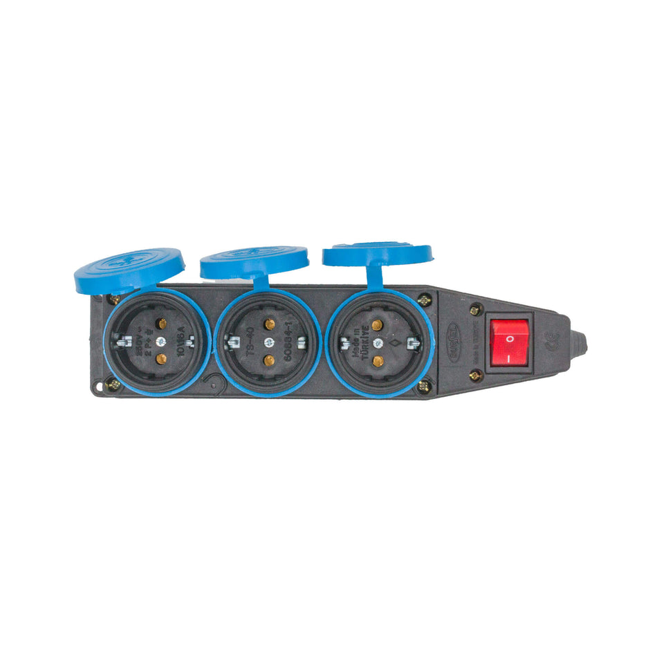 Cap prelungitor negru, 3 priza cu buton  TENPO 29/3A