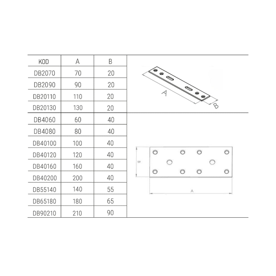 Conector metalic plat zincat Beșel, 20 x 90 x 2 mm