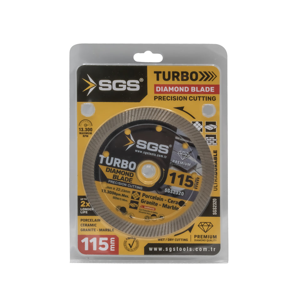 Disc diamantat turbo SGS2320, 115 x 1,2 x 22,23 mm, tăiere porțelan, ceramică, granit și marmură