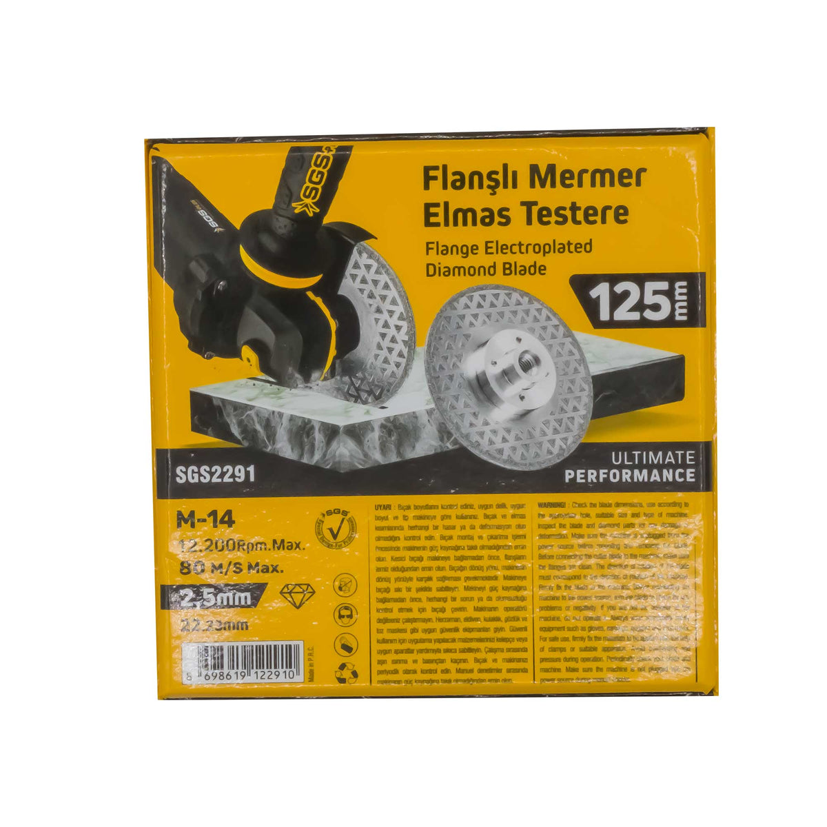 Disc diamantat electroplacat SGS cu flanșă M14, pentru marmură, granit, piatră și cuarț – 125 x 2,5 x 22,23 mm