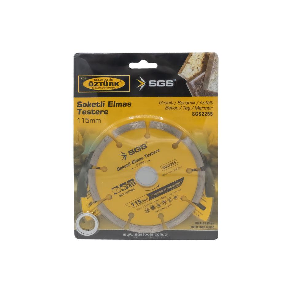 Disc diamantat segmentat SGS2255, 115 mm x 22,23 mm, tăiere granit, ceramică, asfalt, beton, piatră, marmură, 13000Rpm, SGS