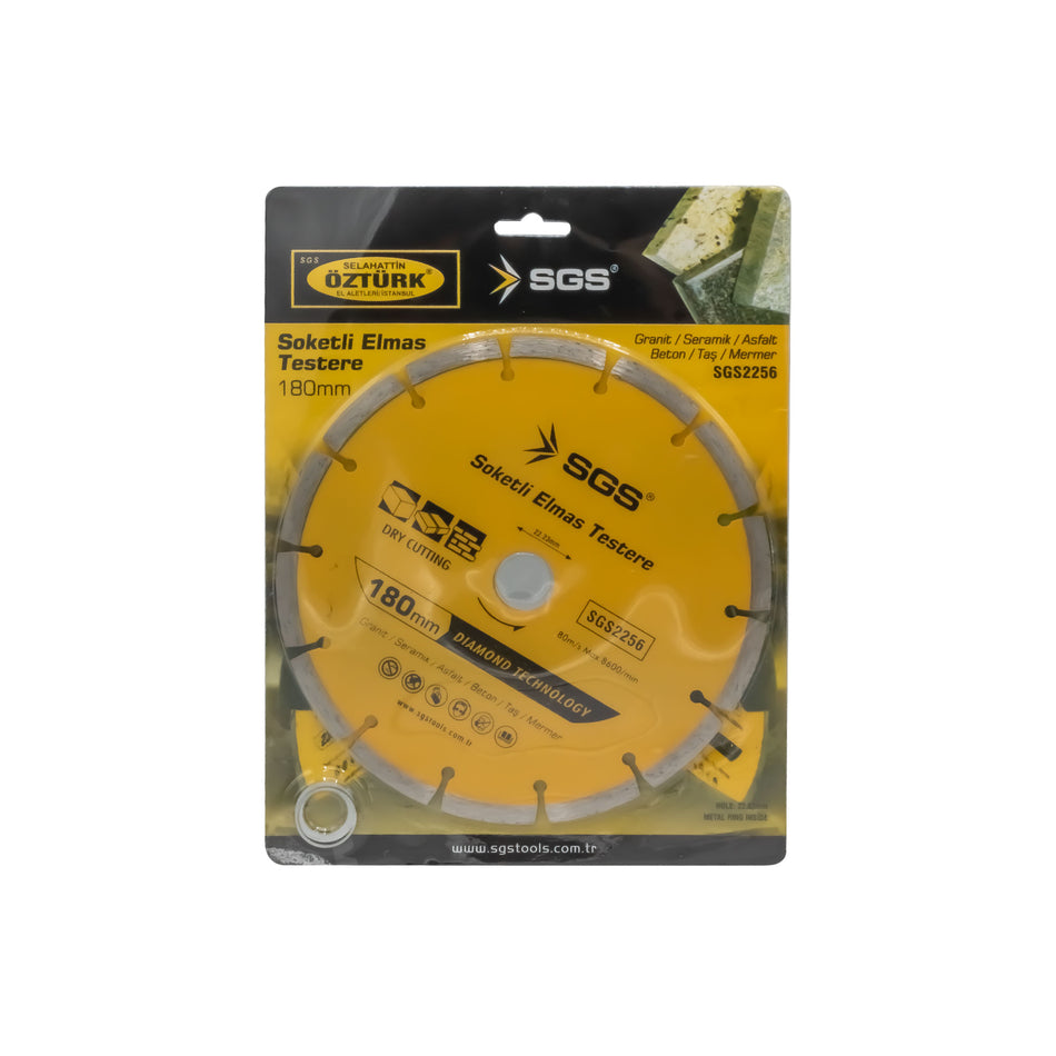 Disc diamantat segmentat SGS2256, 230 mm x 22,23 mm, tăiere granit, ceramică, asfalt, beton, piatră, marmură, 80m/s, Max 8600/min