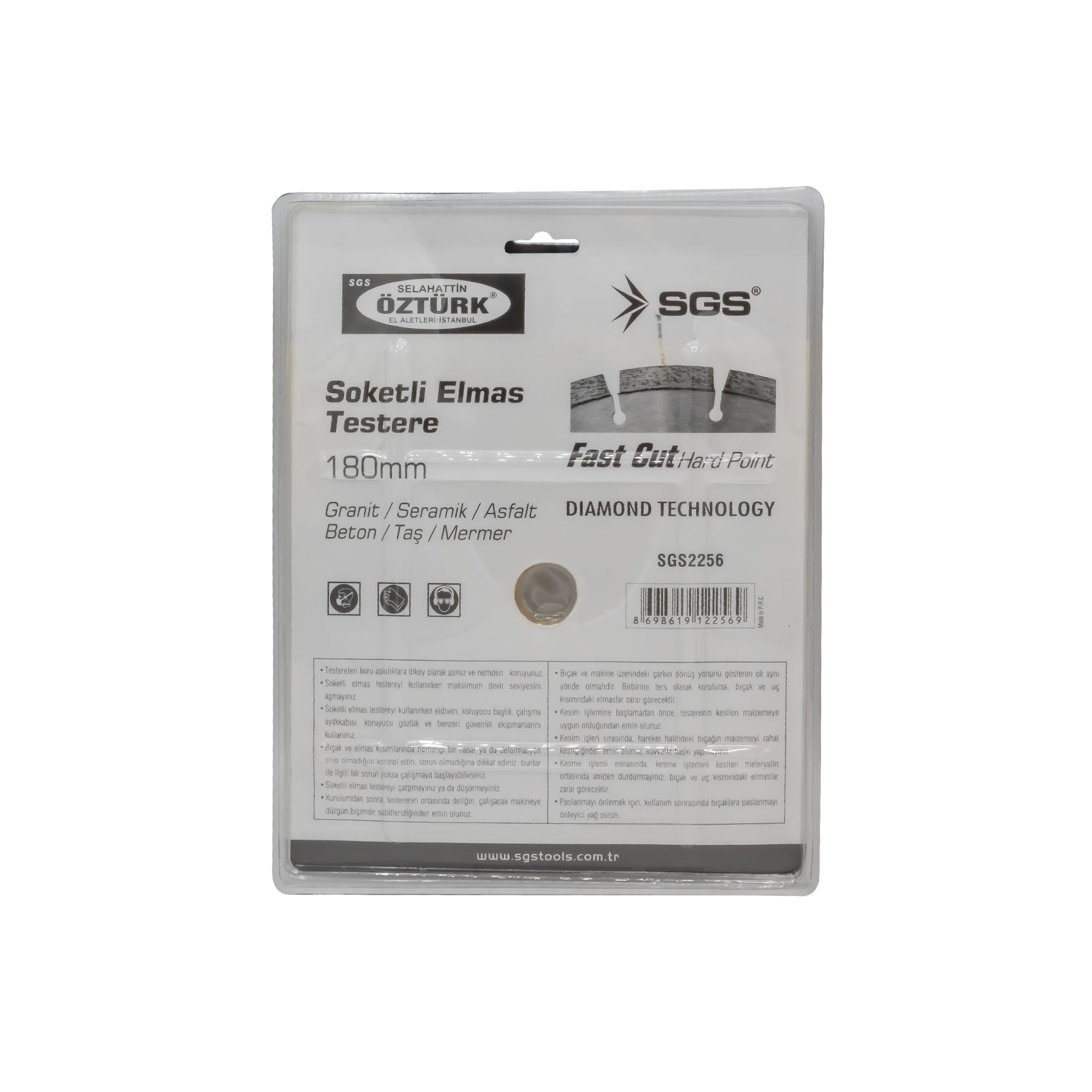 Disc diamantat segmentat SGS2256, 230 mm x 22,23 mm, tăiere granit, ceramică, asfalt, beton, piatră, marmură, 80m/s, Max 8600/min