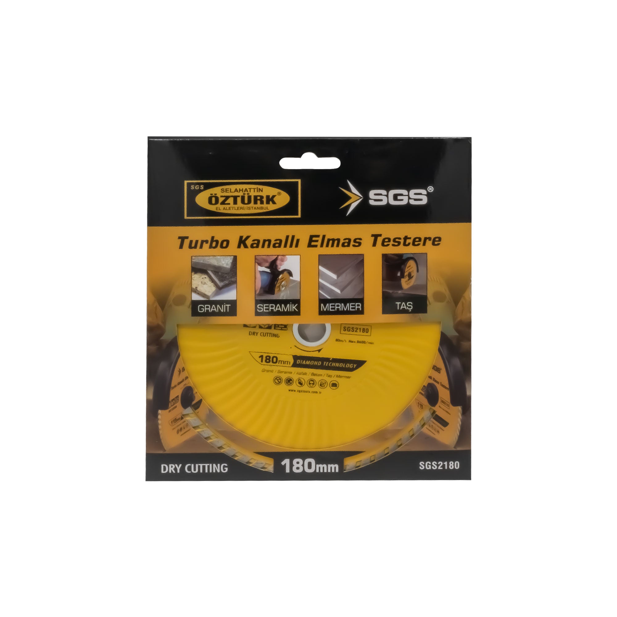 Disc diamantat turbo SGS2180, 180 mm x 22,23 mm, pentru granit, ceramică, beton, piatră și marmură