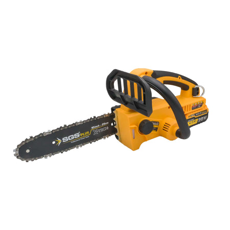 Drujbă pe acumulator SGS PLUS X-TECH 20V, motor brushless, lamă 25 cm (10”), baterie Li-Ion 4.0Ah, set complet