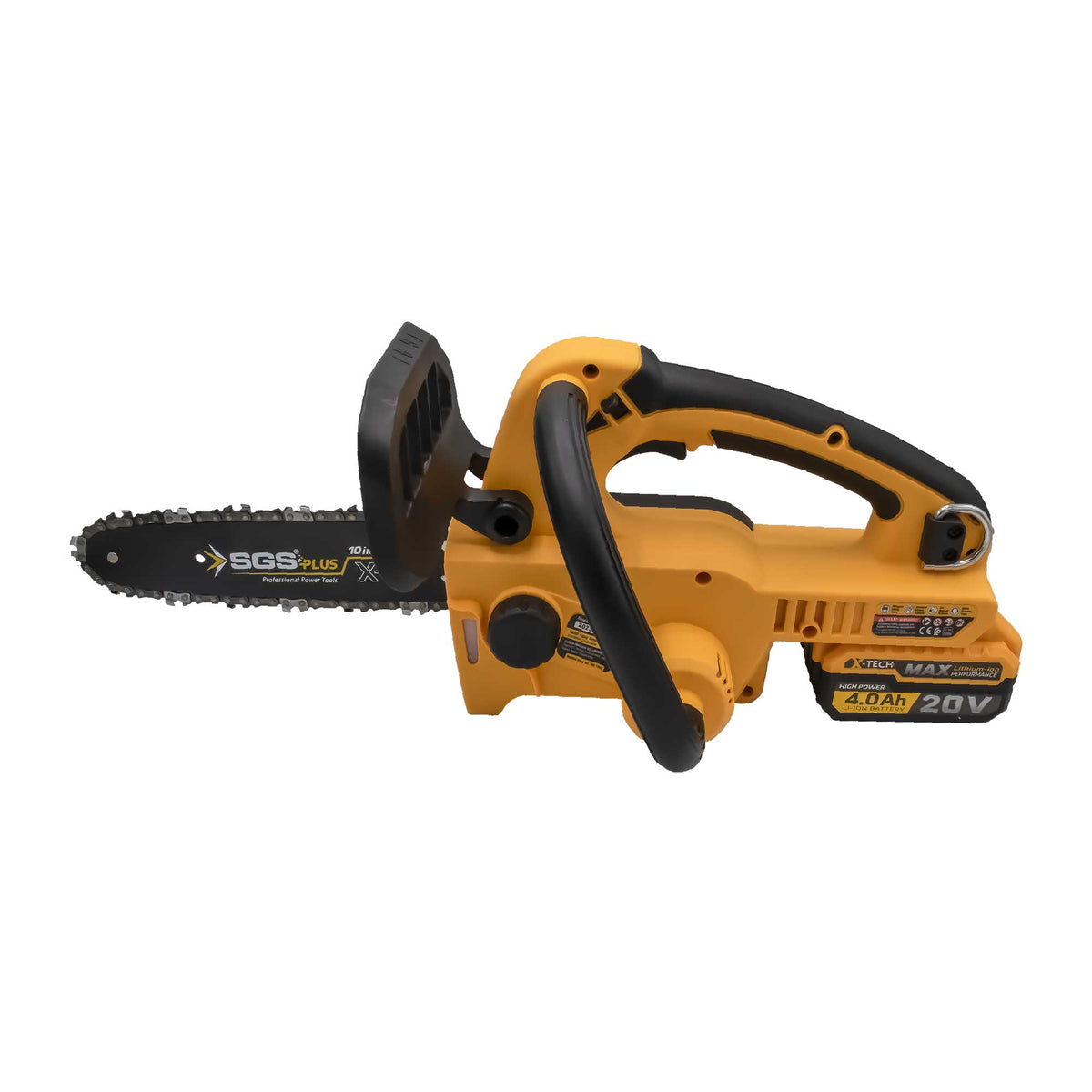 Drujbă pe acumulator SGS PLUS X-TECH 20V, motor brushless, lamă 25 cm (10”), baterie Li-Ion 4.0Ah, set complet