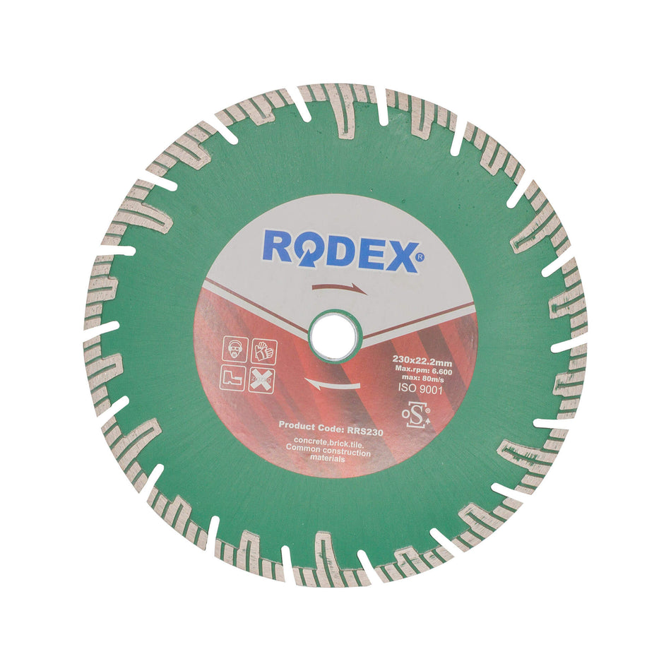 Disc diamantat pentru beton turbo 230 x 22,2 mm, RRS230, Rodex