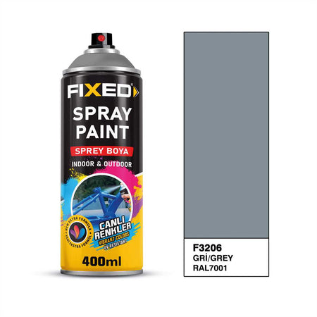 Vopsea spray FIXED, 400 ml, gri, RAL 7001, pentru interior și exterior, rezistentă UV