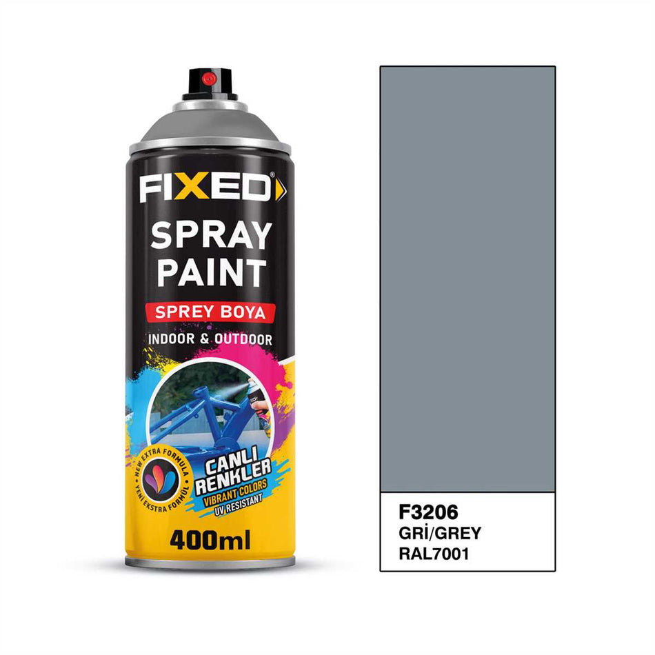 Vopsea spray FIXED, 400 ml, gri, RAL 7001, pentru interior și exterior, rezistentă UV