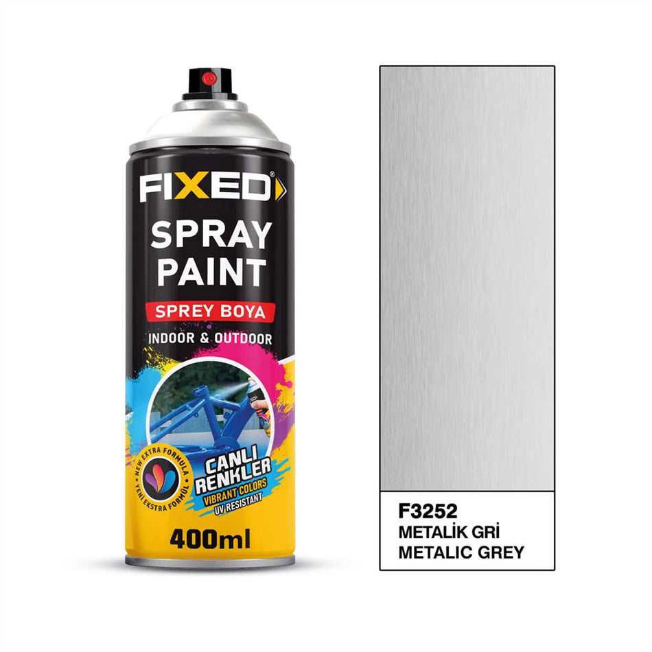 Vopsea spray FIXED, 400 ml, gri metalizat, pentru interior și exterior, rezistentă UV