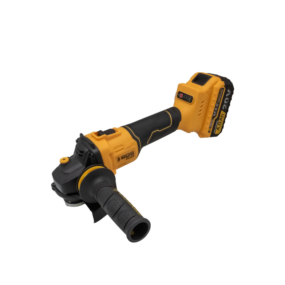 Polizor unghiular pe acumulator SGS PLUS X-TECH 20V, motor brushless, Ø115 mm, turație variabilă, 2 baterii 4.0Ah