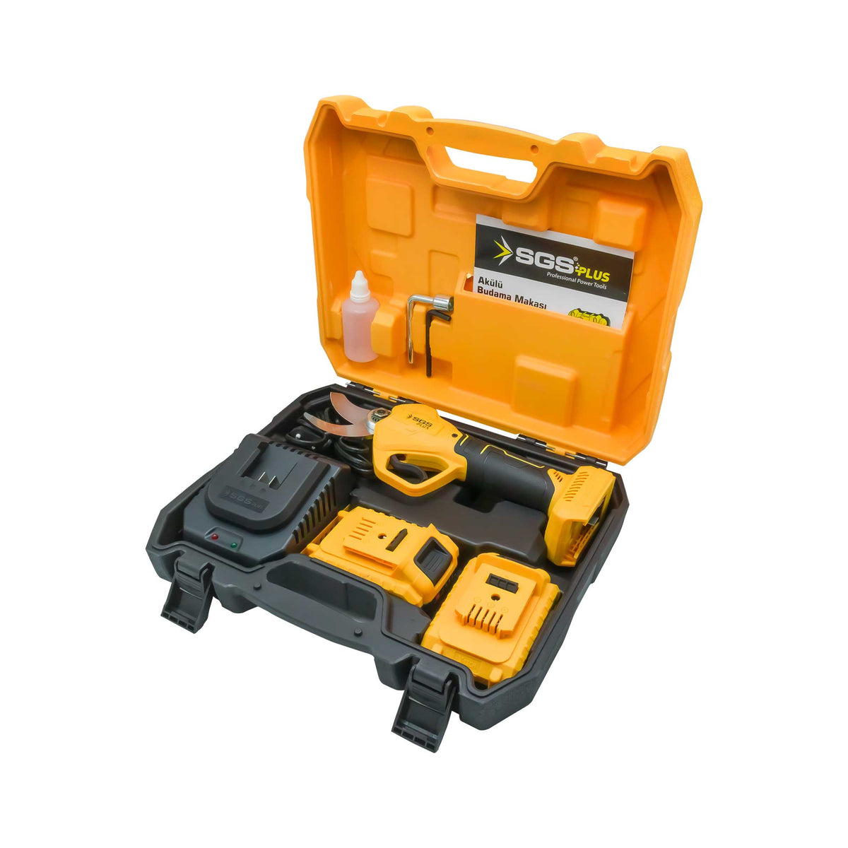 Foarfecă electrică pentru tăiere crengi cu acumulator SGS PLUS 20V, motor brushless, 2 baterii 2.0Ah, lamă SK-5, valiză – SGS5555
