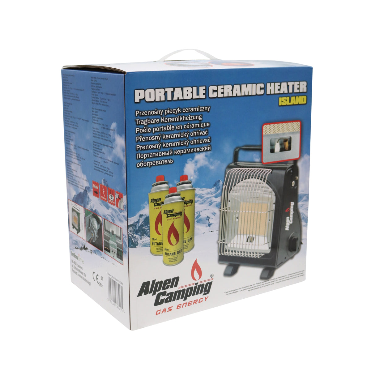 Încălzitor portabil pe gaz Alpen Camping ISLAND, 1,7 kW, aprindere piezo, pentru cartuș butan 227 g