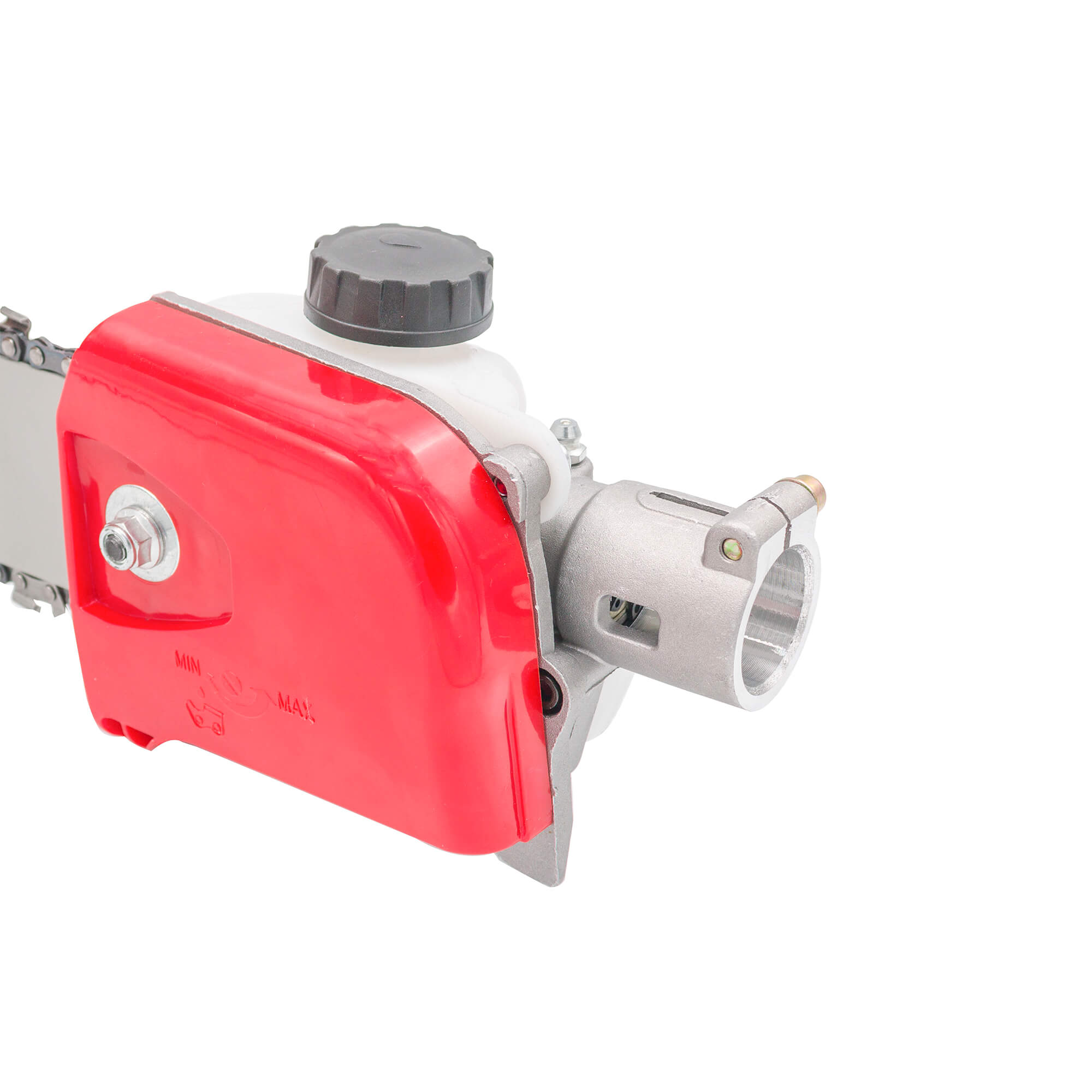 Adaptor pentru motocoasă cu lamă și lanț, tip drujbă, 28 mm, 9 caneluri, șină 30 cm