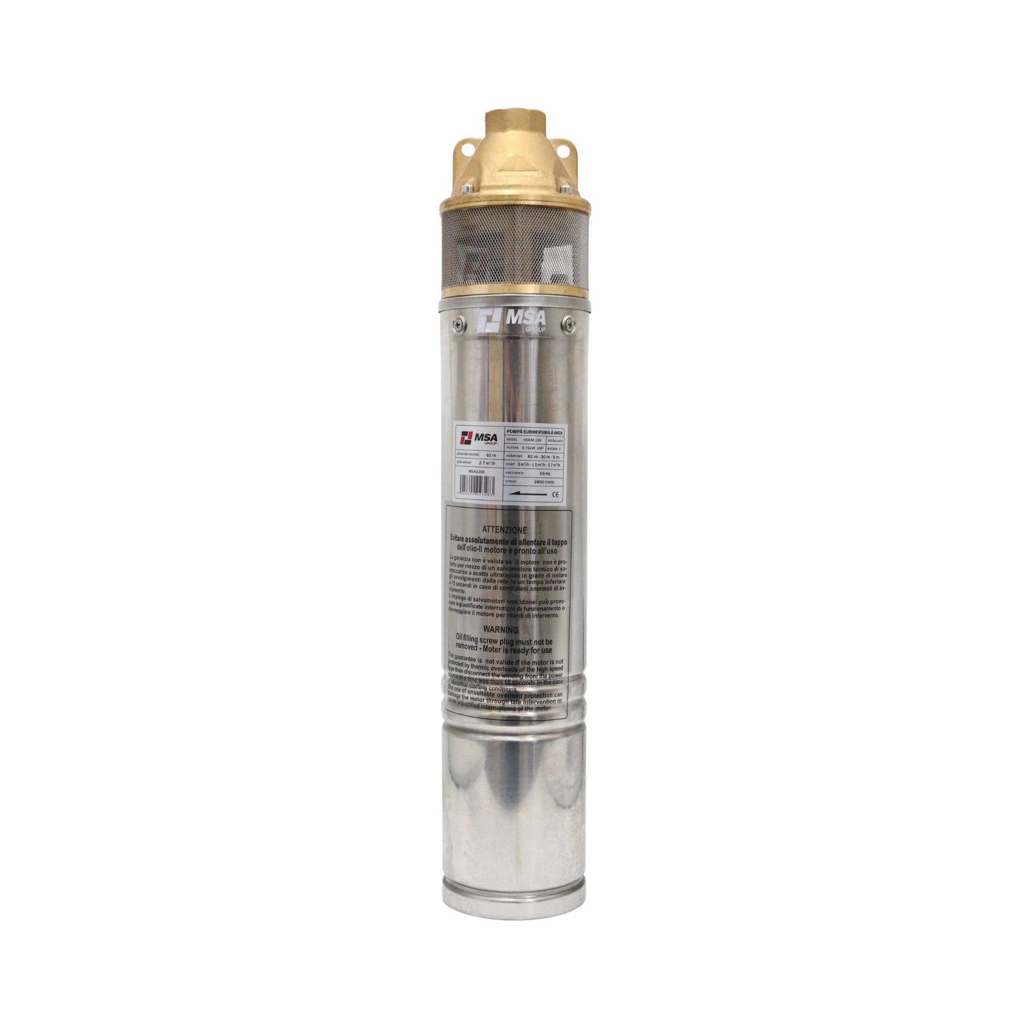 Pompă submersibilă inox 4SKM-100, 0,75 kW, H max. 62 m, debit 2,7 m³/h, – MSA1108