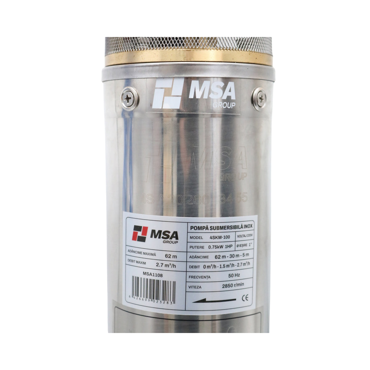 Pompă submersibilă inox 4SKM-100, 0,75 kW, H max. 62 m, debit 2,7 m³/h, – MSA1108