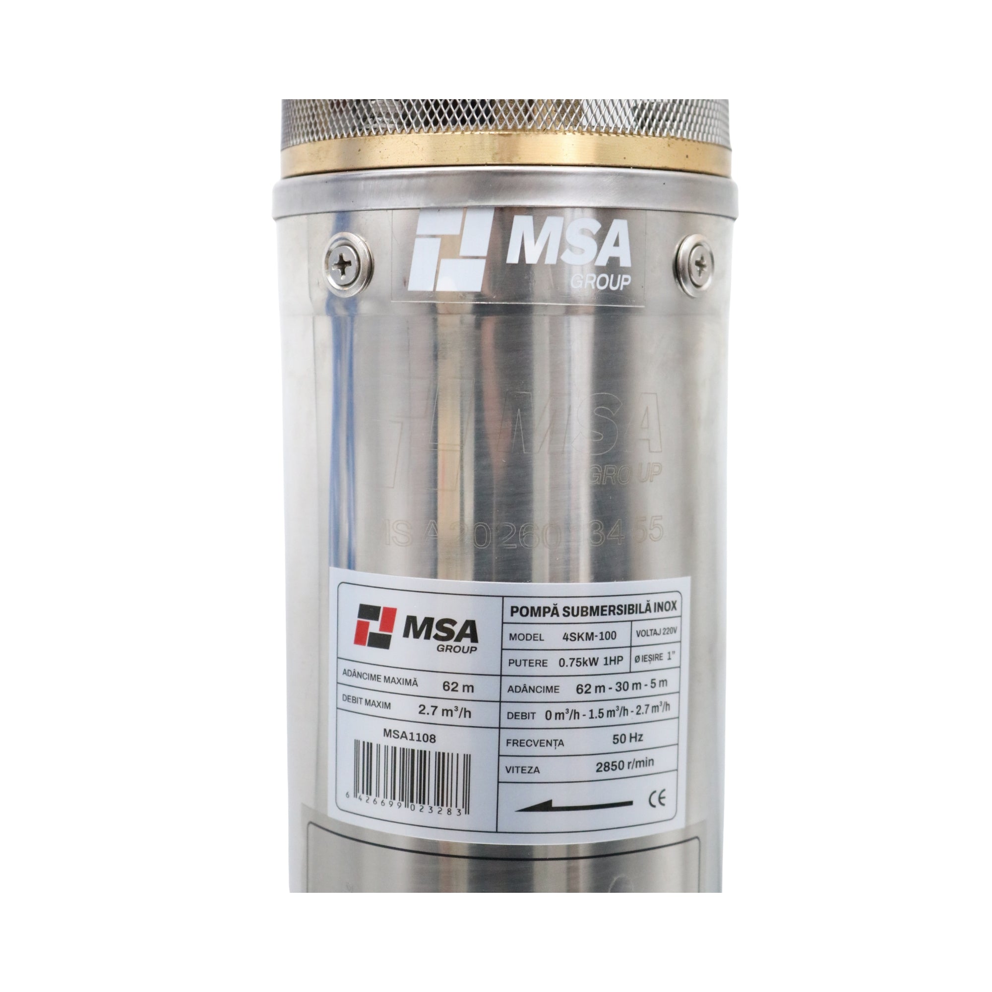 Pompă submersibilă inox 4SKM-100, 0,75 kW, H max. 62 m, debit 2,7 m³/h, – MSA1108