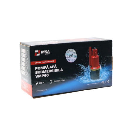 Pompa apă submersibilă cu vibrații MSA VMP60, 280W, 70 m, 360 L/h, 1 sorb, apă curată, cablu 10 m
